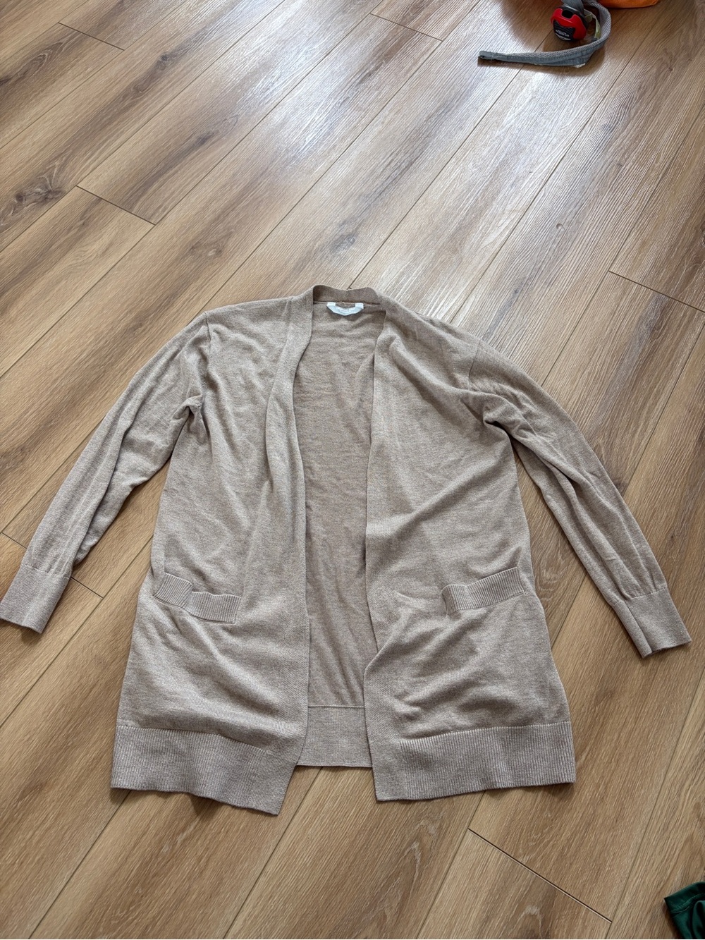 Light Beige Open Front Cashmere Blend Cardigan
